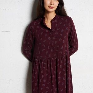 Elegant Burgundy Paisley Long Sleeve Dress